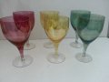 Стари стъклени чаши цветни за вино , снимка 1