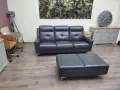 Голяма сива кожена табуретка тип ракла, снимка 1