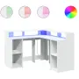 vidaXL Бюро с LED осветление, бяло, 130x130x91 см, инженерно дърво, снимка 1