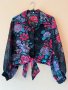 Черна широка риза с цикламени и лилави цветя 🌸, снимка 1 - Ризи - 44198252