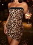 Дамска рокля с леопардов принт и пайети, снимка 1