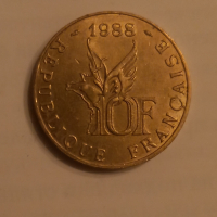 10 франка Франция 1988 Ролан Гарос Юбилейна, снимка 1 - Нумизматика и бонистика - 36573880