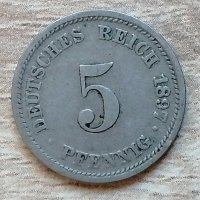 Германия 5 пфенига, 1897  "D" - Мюнхен д64, снимка 1 - Нумизматика и бонистика - 33797055