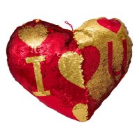 Възглавница Червено Злато Сърце Пайети I Love You 51x44 см, снимка 3 - Други - 39208579