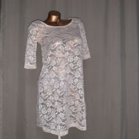 Н&М S/M Млечно бежава ,прозрачна, дантелена рокля на цветя , снимка 5 - Рокли - 36472090