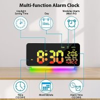 Нов Голям цифров часовник RGB цветен будилник Дом Спалня, снимка 6 - Други стоки за дома - 42310943