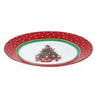 Кръгла коледна порцеланова чиния, Коледна елха и подаръци, 26.5см , снимка 2 - Чинии - 42754840