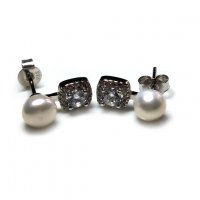 Обеци с перли и циркони, снимка 1 - Обеци - 35205716