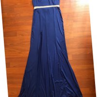 Дълга официална синя рокля с цепка , снимка 1 - Рокли - 29610326