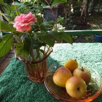 Ретро ваза и фруктиера -цветно стъкло , снимка 1 - Вази - 42216543