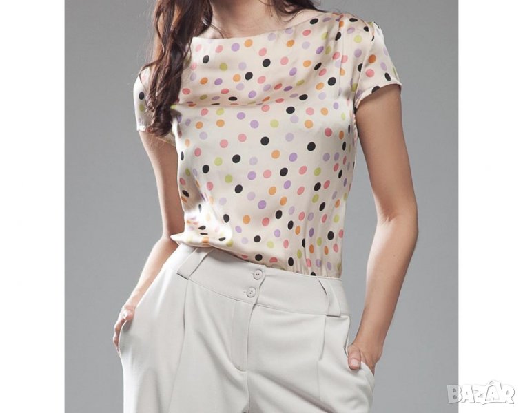 Дамска блуза цвят екрю на точки марка Nife - XL/2XL, снимка 1