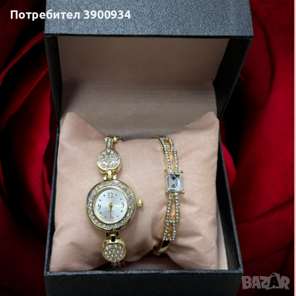 Красив подаръчен комплект часовник с гривна в нежен дизайн с камъни цирконии, снимка 1