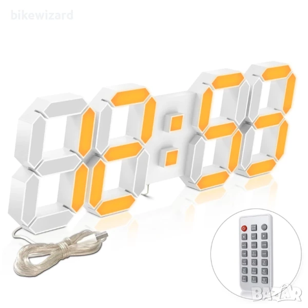 Deeyaple LED стенен часовник, дигитален будилник, 3D часовник, димируем, снимка 1