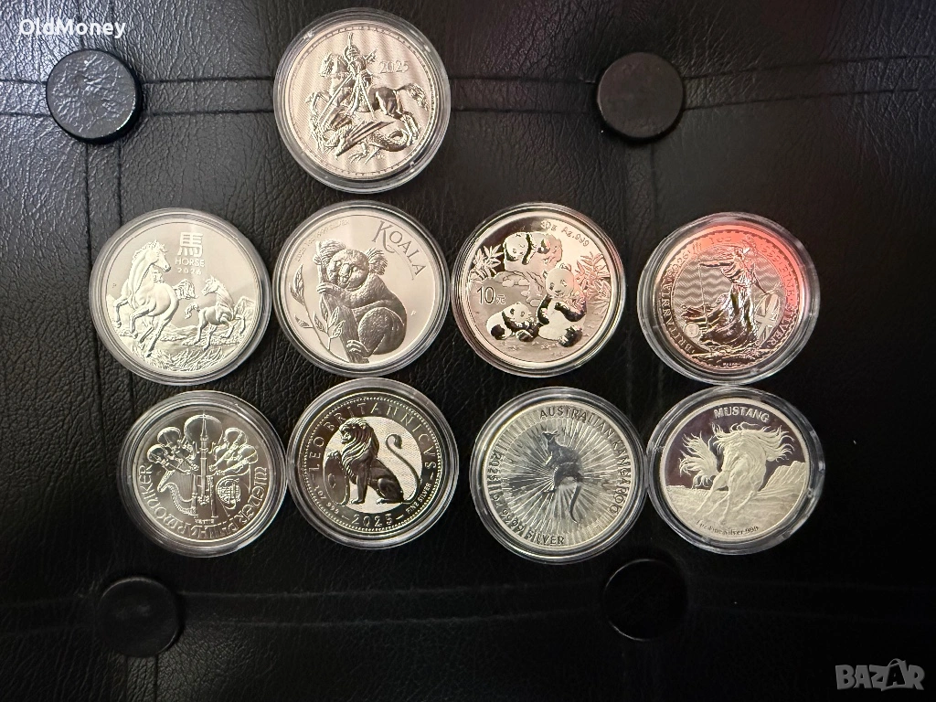 Сребърни инвестиционни монети 9 бр. По 1 унция 1oz 31.1гр., снимка 1