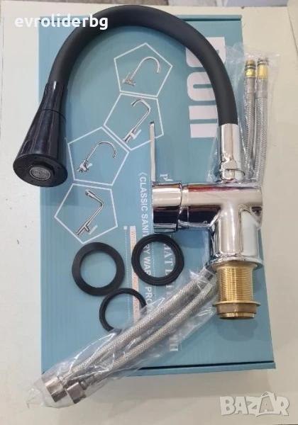 СУПЕР ПРОМОЦИЯ!!! Смесител Едноръкохватков Стоящ с Черна Гъвкава Лебедка., снимка 1