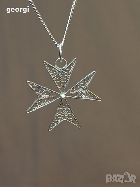 Сребърно колие със сребърен кръст филигран, снимка 1