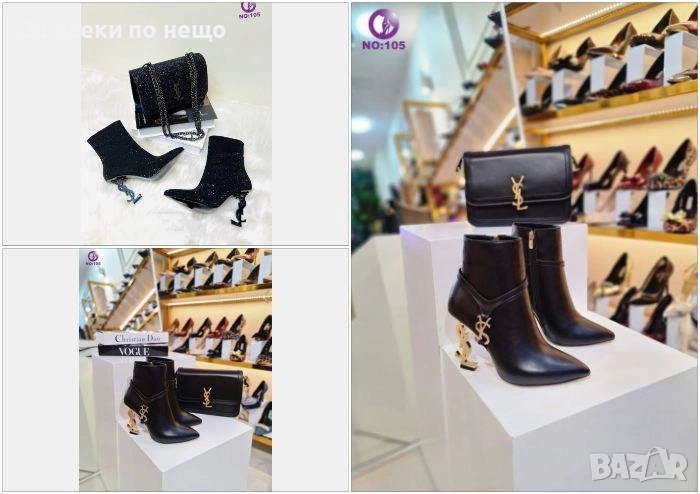 Yves Saint Laurent Дамски Черни Кожени Зимни Боти На Ток - 2 Цвята на Тока Код SK206, снимка 1