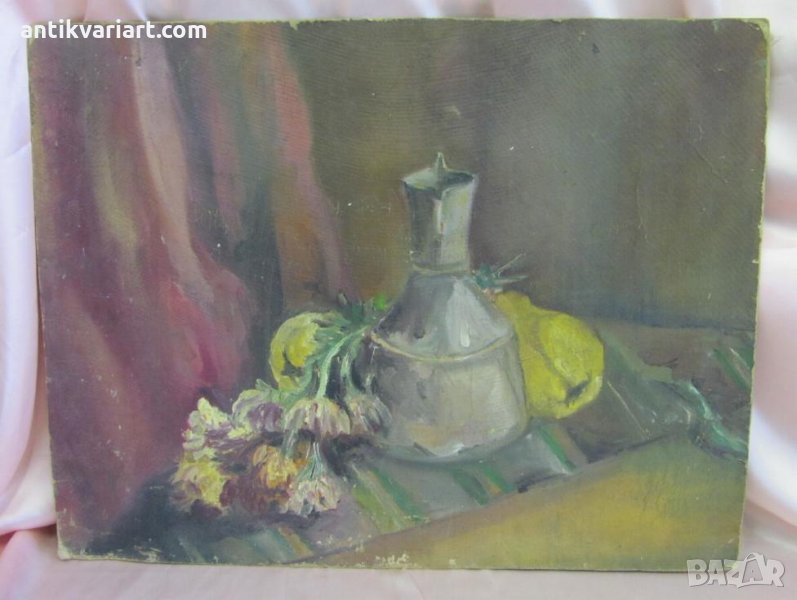 Стара Картина масло върху картон 52х39см., снимка 1