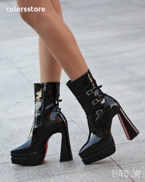 Боти на ток - черен лак - YSV3, снимка 1