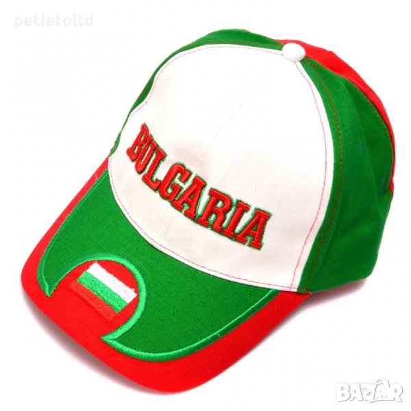 Шапка памучна, с козирка, декорирана с цветовете на българския трикольор и надпис BULGARIA, снимка 1