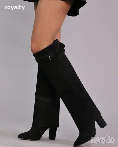 Ботуши на ток - черен велур, снимка 1