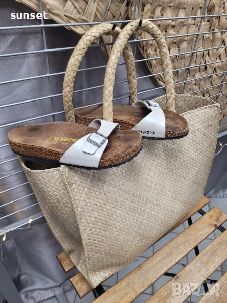 BIRKENSTOCK бели чехли- 38 номер+ КОШНИЦА за плаж , снимка 1