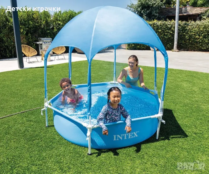 Сглобяем басейн Intex,183 x 38 см, с метална рамка и сенник, снимка 1