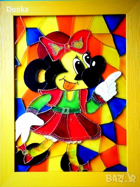 Подарък за детска стая - авторски оригинални СТЪКЛОПИСИ "Мики и Мини Маус", снимка 1