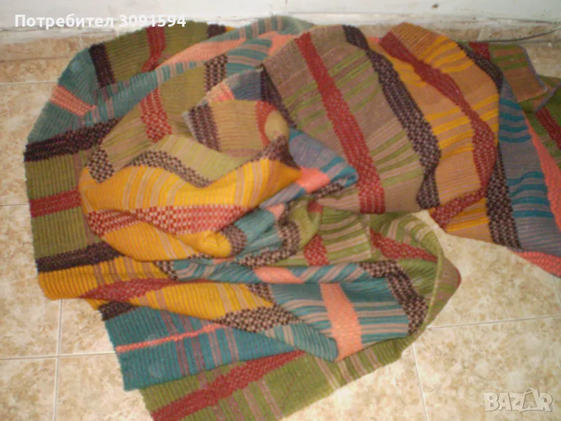 Килим Ръчно тъкан разноцветен вълнен килим от 19 век фолк Арт, снимка 1