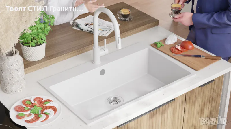 Бял кухненска мивка от гранит Рига 80 XXL 780 x 500 мм, снимка 1
