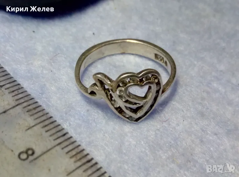 АЖУРЕН СЪРЦЕВИДЕН СКЪПОЦЕНЕН СРЕБЪРЕН ПРЪСТЕН МАРКОВО СРЕБРО 925 с ФАСЕТИРАНИ ЦИРКОНИ 54451, снимка 1