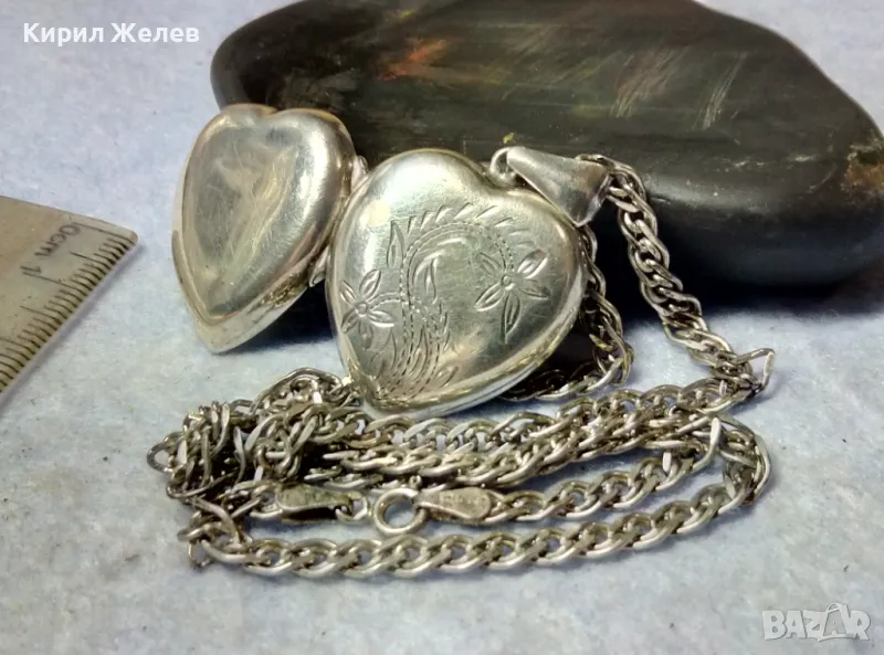 ФЛОРАЛНО ГРАВИРАН СРЕБЪРЕН ПЕНДАНТ СЪРЧИЦЕ Арт РАМКА За СНИМКИ със СРЕБЪРНА ВЕРИЖКА СРЕБРО 925 25980, снимка 1