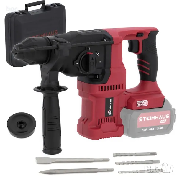 БЕЗЧЕТКОВ Акумулаторен Къртач-Перфоратор-Винтоверт +4Ah Батерия Steinhaus18 Professional 24м гаранц, снимка 1