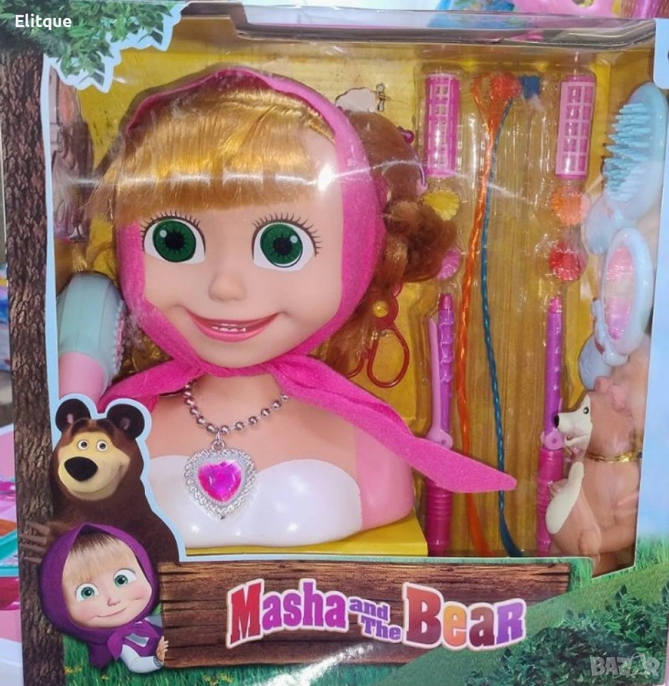 Кукла за прически „Маша и мечокът“ – Торс с дълга коса и аксесоари за оформяне, снимка 1