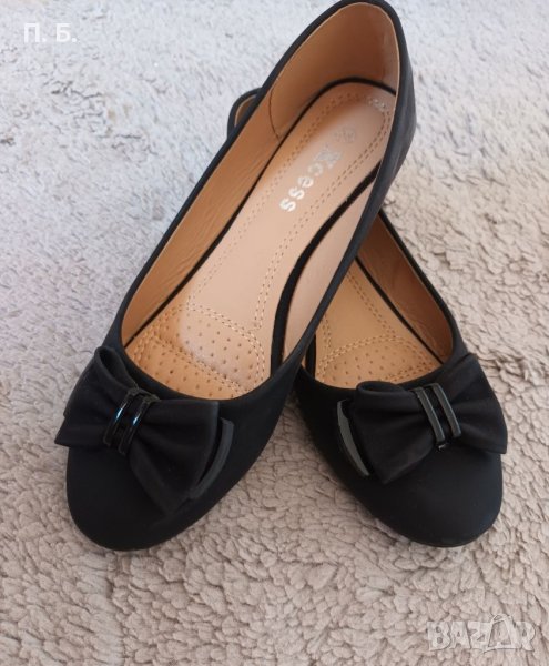 черни ниски обувки тип пантофка / балерина с панделка, снимка 1