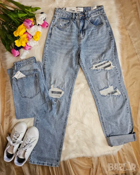 Стилни дамски дънки с ефектни камъчета , снимка 1