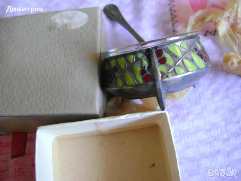 Посребрена солничка Мелхиор със емайл СССР, снимка 1