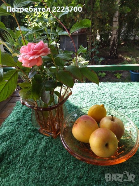 Ретро ваза и фруктиера -цветно стъкло , снимка 1