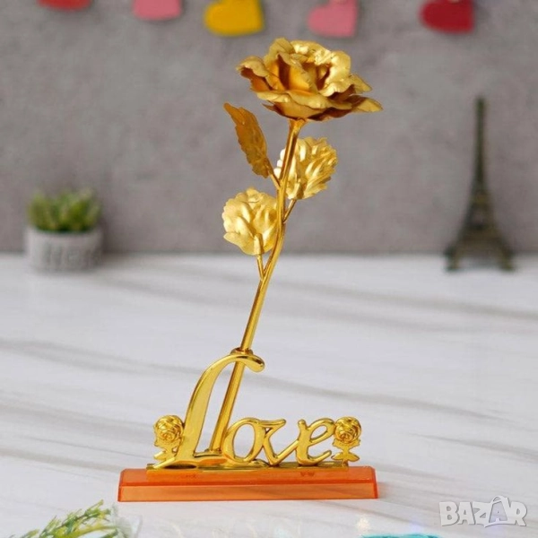 Преспапие Love с златна роза, снимка 1