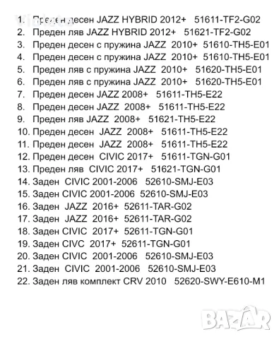 Нови Оригинални амортисьори Honda Jazz,Civic......