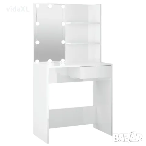 vidaXL Тоалетка с LED, бял гланц, 74,5x40x141 см(SKU:808807), снимка 1 - Тоалетки - 48572289