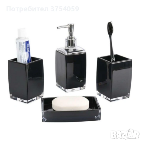 Комплект аксесоари за баня Cheffinger – 4 части, дозатор за сапун, чаша за четки и сапунерка, снимка 10 - Други - 53174923