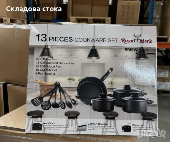 Комплект съдове за готвене от 13 части,незалепващо покритие,за използване на индукционни котлони 