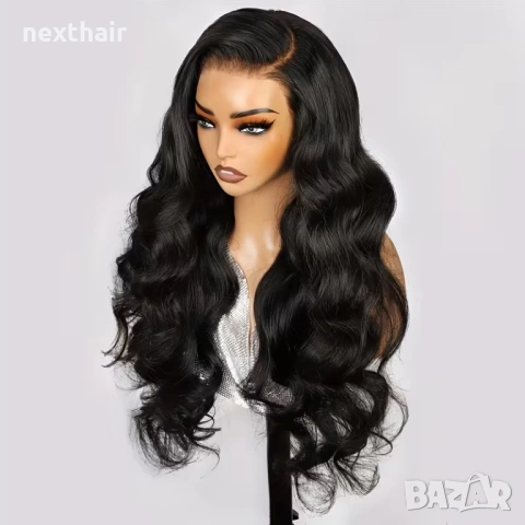 Черна синтетична чуплива перука 75 см с дантелена зона 13x4, снимка 5 - Аксесоари за коса - 53271780