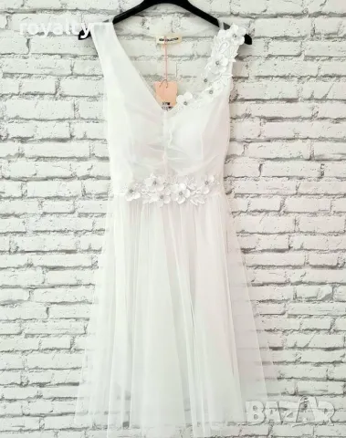 Рокля с тюл в бяло, снимка 3 - Рокли - 50414473