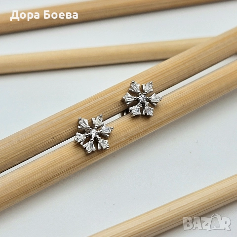 Сребърни обеци: "Скрежинка", снимка 2 - Обеци - 52565739