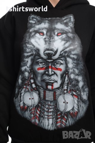 Нов дамски суичър с трансферен печат Вълк индианец, Серия Вълци, снимка 2 - Суичъри - 37007039