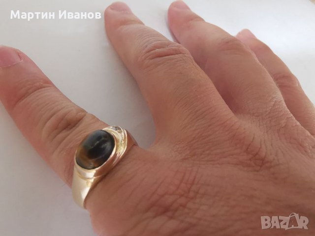 Златен пръстен с тигрово око , снимка 8 - Пръстени - 33719601