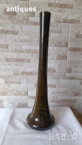 Голяма стъклена ваза - тъмно зелена - 53см, снимка 5 - Антикварни и старинни предмети - 50295479