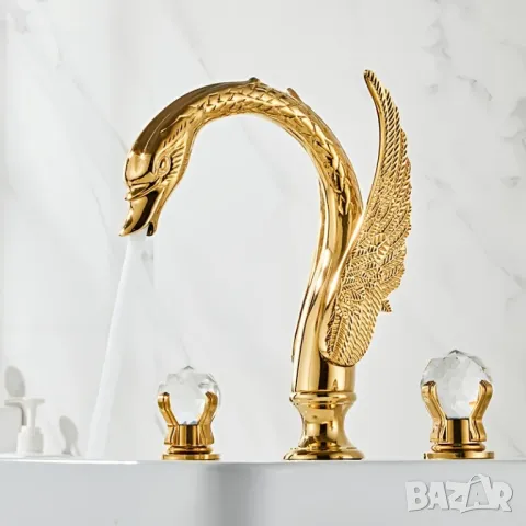 🌟 Луксозен златист смесител тип „Лебед“ – превърни банята си в истински шедьовър! 🌟, снимка 1